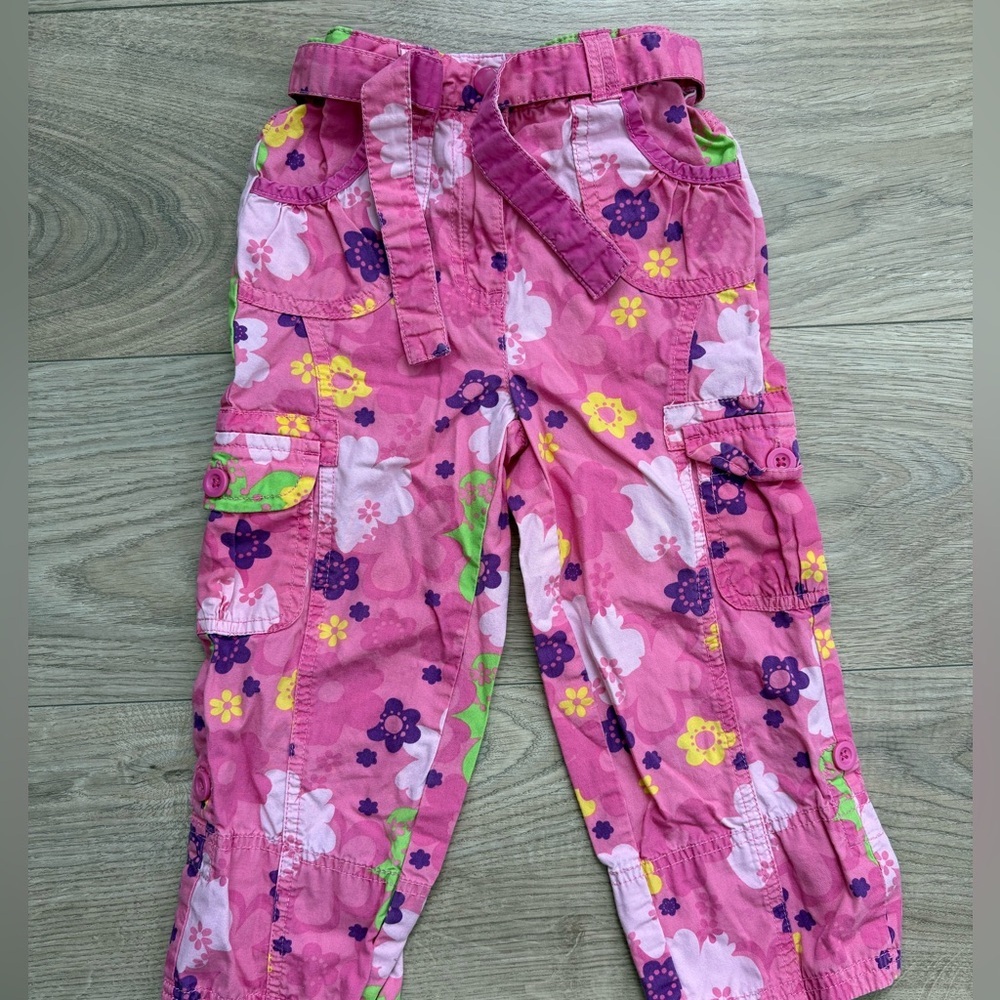 George Retro Floral Cargo Pants Toddler Girl Size 3 Pink Y2K Style